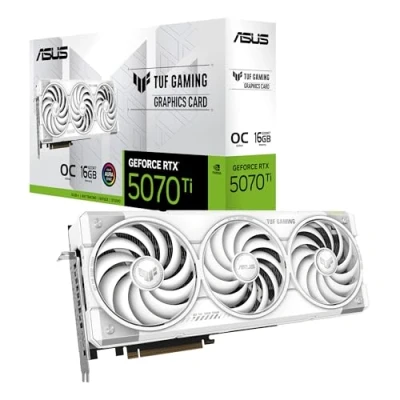 Imagen de ASUS TUF Gaming GeForce RTX 5070 Ti 16 GB GDDR7 White OC Edition Tarjeta gráfica (PCIe 5.0, HDMI/DP 2.1, 3,125 Ranuras, Grado Militar, Revestimiento Protector, Ventiladores Axial Tech)