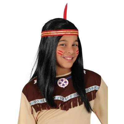 Imagen de Fiestas GUIRCA Peluca Melena Indio Infantil (Talla Única) Accesorio de Disfraz Unisex para Temáticas Indios y Carnaval Ideal Niños Niñas Negro