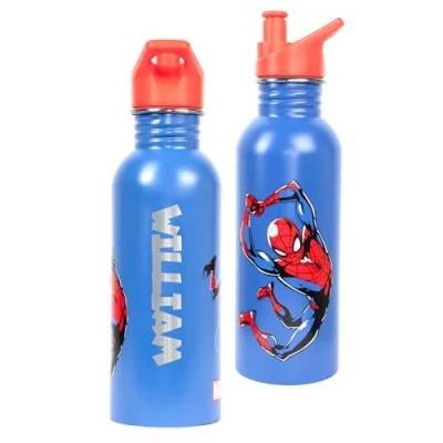 Imagen de Marvel Botella de agua acero inoxidable personalizable con diseño Spiderman, 700 ml, sin BPA, 100 % a prueba fugas, para niños, color azul