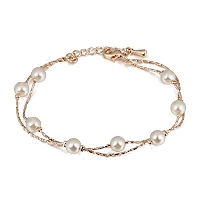 Imagen de Crystalline Azuria Mujer 18ct Chapado en Oro Rosa Perlas Blancas simuladas Pulsera 20 cm para y Niña
