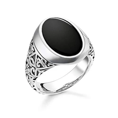 Imagen de THOMAS SABO Anillo unisex de plata ley 925, ennegrecido TR2242 698 11, 68, Metal precioso, Onyx