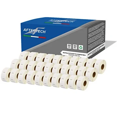 Imagen de Aftertech 30 x 2525 25 mm Rollos de etiquetas adhesivas compatibles (750 etiquetas/rollo = 22500 totales) para Dymo LabelWriter Seiko SLP etiquetadoras impresoras S0929126