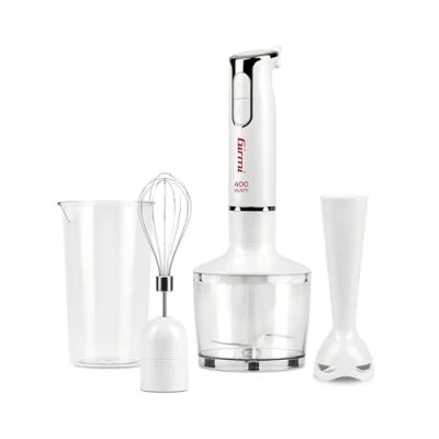 Imagen de Girmi MX17 Batidora de mano 3 en 1, 400 W, motor CC, 2 velocidades, cuchillas acero inoxidable, vaso medidor 700 ml, color blanco