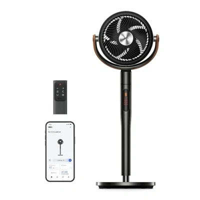 Imagen de Dreo Smart Ventilador Silencioso 25dB, 30M de Viento, 1500m3/h Volumen Aire, Turbo Circulador, Ventiladores Potentes con Mando, 6 Modos, 8 Velocidades, Oscilación Omnidireccional 120+105, Negro
