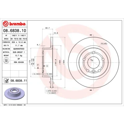 Imagen de BREMBO COATED DISC LINE 08.6838.11 Disco de freno 304 12,6 5 macizo revestido LAND ROVER: Range Rover 3, 2, Discovery 2