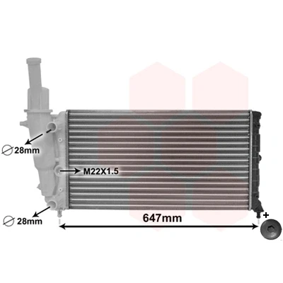 Imagen de VAN WEZEL 17002140 Radiador, refrigeración del motor Aluminio 577 322 23 *** IR PLUS con tapones Aletas unidas mecánicamente