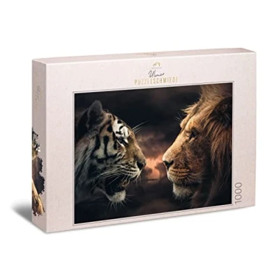 Imagen de Ulmer Puzzleschmiede Puzzle Rumble in The Jungle Impresionante puzle de 1000 Piezas con león y Tigre Quién es el Rey en Reino los Animales