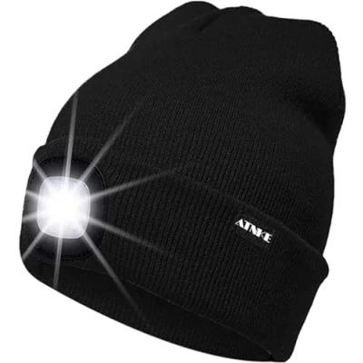 Imagen de ATNKE LED Luminoso Gorro Sombrero, USB Recargable 4 Gorras para Correr Super Brillante Impermeable Luz Invierno Cálido Regalos Hombre y Mujer/Black