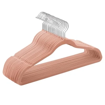Imagen de SONGMICS Juego de 20 Perchas Aterciopeladas, 41,5 cm Largo, Finas, Gran Capacidad Carga, con Ganchos Giratorios 360, para Camisas Abrigo Completas, Rosa Claro CRF026R20
