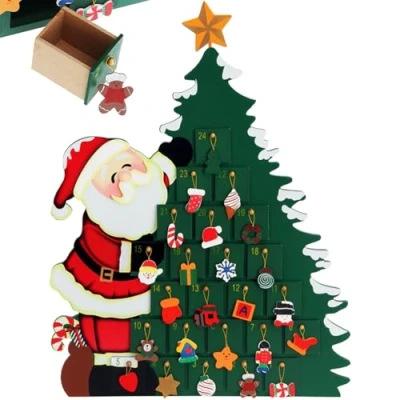 Imagen de Spielwerk® Calendario de Adviento Madera Árbol Navidad DIY 24 Cajoncitos Reutilizable Decoración Navideña