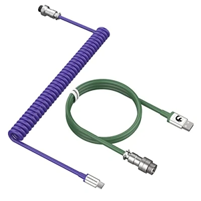 Imagen de MAMBASNAKE C01 Cable Teclado Espiral, USB C para Gaming, Aviador Mecánico, Tipo a A, TPU Coiled con Conector Aviación de Metal Detachable Violeta &amp; Verde