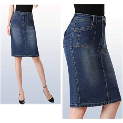 Imagen de No/Brand Falda de Mezclilla para Mujer, Bolso Cintura Alta, Cadera, Jeans Talla Grande, Delgada Femenina, Sexy
