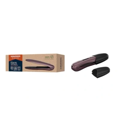 Imagen de Grundig HS 6330 Mini plancha de pelo viaje, 3 niveles temperatura (160/180/200 C), placas pequeñas, revestimiento cerámico, pantalla LE, hasta 32 minutos funcionamiento, apagado