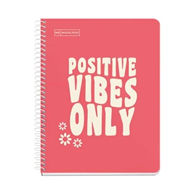 Imagen de Miquelrius Cuaderno A5, Notebook mensajes, 1 Franja de color, 100 Hojas 90 g/m², Rayado cuadrícula 5 mm, 2 Taladros, Cubierta cartón duro, Color coral