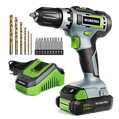 Imagen de WORKPRO Taladro Atornillador a Batería de 20 V, Destornillador Eléctrico, 2 Velocidades Variables, Carga Rápida, con 2,0 Ah, Cargador y 16pc Accesorios