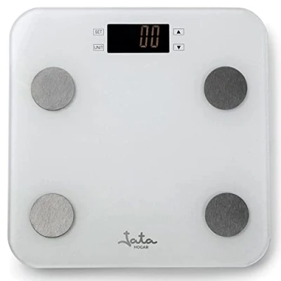 Imagen de Jata HBAS1501 Báscula de Baño Digital Grasa Corporal, Pantalla LCD, Alta precisión, Capacidad 180 kg, Plataforma Vidrio, Apagado Automático, Incluye Pila, Blanco