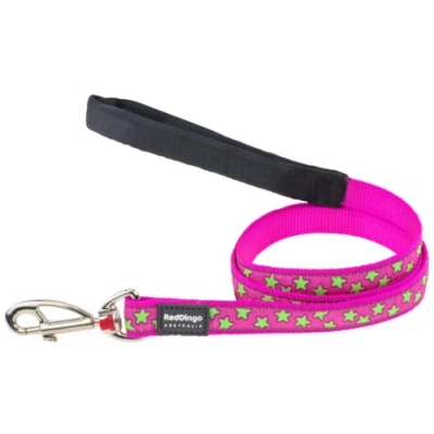 Imagen de Red Dingo Correa para perro, diseño de estrellas, color verde lima en rosa fuerte (15 mm x 1,2 m), S