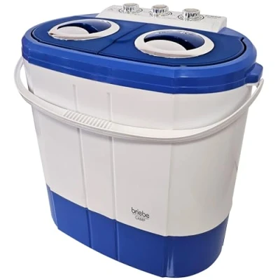 Imagen de briebe Camp Mini Lavadora Portátil con Centrifugado, Camping, Capacidad Ropa 3Kg, Ideal Viajes, Caravanas Camper, Autocaravanas, 2 Compartimentos, Carga Superior, sin Instalación