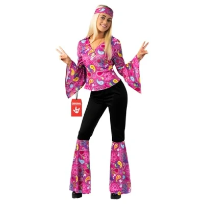 Imagen de Morph disfraz hippie Mujer, Adulto, Años 70 Mujer Disfraces Hippies Mujer,Disfraz Carnaval Talla S