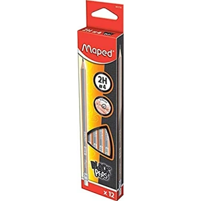 Imagen de MAPED Caja de 12 lápices papel grafito Aveec punta goma Black&#039;Peps, dureza 2H, madera