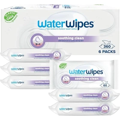 Imagen de WaterWipes Limpieza Calmante Toallitas para Bebé, 360 (6 Pack), con 99% de Agua y Extractos botánicos, húmedas Rostro Cuerpo