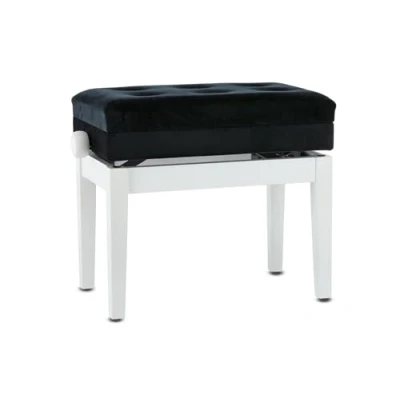 Imagen de Banco para piano GEWA Compartimento Deluxe (madera maciza, carga de rotura 2 toneladas, asiento 52x30 cm, mecanismo tijera preciso, altura 48 a 57 cm), blanco mate