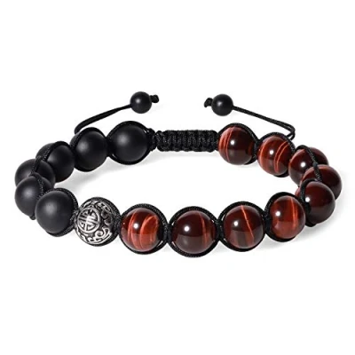 Imagen de COAI Pulsera Shou con Cuentas de Ojo Tigre Rojo y Ónice Piedras Naturales para Hombre