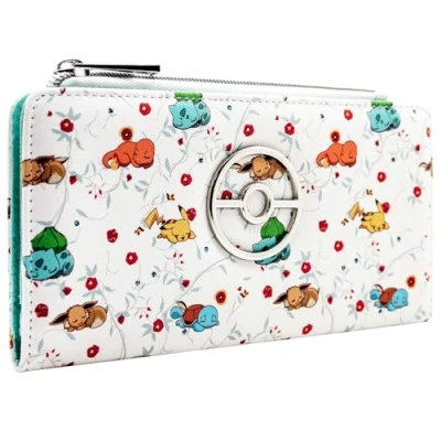 Imagen de Eevee Dormido Principiantes Caracteres en Flores Blanco Bi Fold Cartera de Mujer