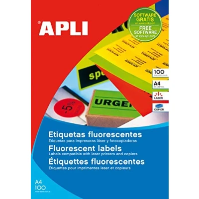 Imagen de APLI 12987 Etiquetas rojo fluorescente permanentes 99,1 x 67,7 mm 100 hojas