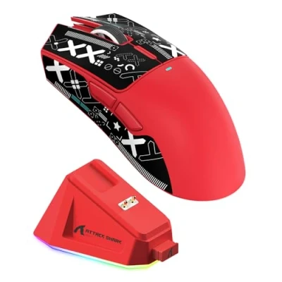Imagen de ATTACK SHARK X11 Gaming Mouse with Magnetic Charging Dock, PixArt PAW3311 Sensor, BT/2.4G Wireless/Wired Grip Tape, 22000 dpi, Gamer Mice for Win11/Xbox/PS/Mac (Red)