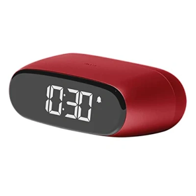 Imagen de Lexon MINUT Mini Despertador Compacto con Pantalla VA LCD Pure Black, Control táctil, función Snooze y retroiluminación, batería Recargable, Acabado de Aluminio Rojo Oscuro