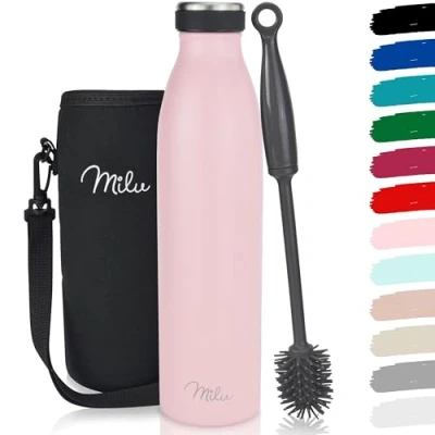 Imagen de Milu Termo Botella de Agua 500ml, 750ml, 1l Acero Inoxidable Aislamiento Vacío Doble Pared Libre BPA (Rosa, 500ml)