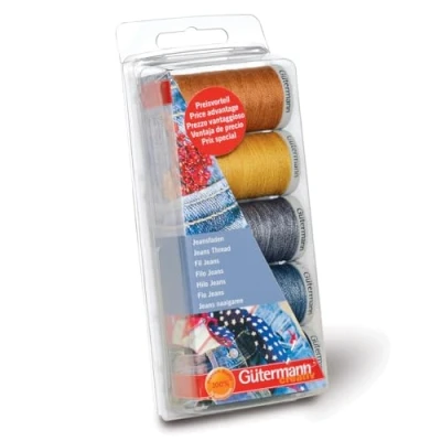 Imagen de Gutermann Jeans Juego de hilos costura, 5 bobinas, tonos vaqueros
