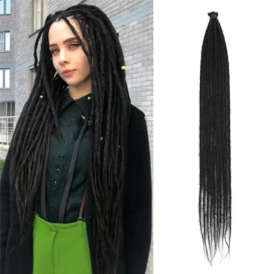 Imagen de Dreadlock Extensions Naturales Negras De 24 Pulgadas, Delgadas, 0.6 cm, 10 Mechones Cabello Sintético Rrochet Super Largo Estilo Reggae Para Mujeres(SE Strands 24inch, 1B)