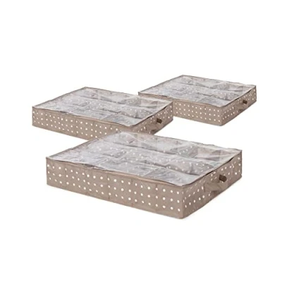 Imagen de Compactor Set 100G Bolsas para Zapatos Debajo de la Cama Sin Tejido con PEVA Arriba Brown 7530C Lunares Blancos 60x76x15H cm 12 Pairs, Marrón, Non Applicable, 3