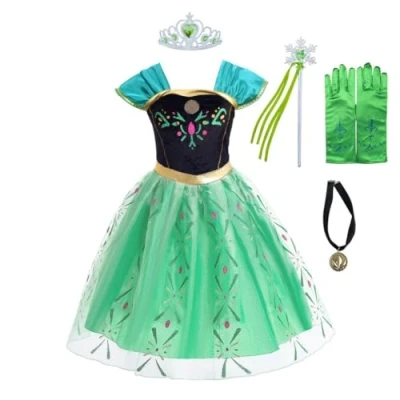 Imagen de Lito Angels Disfraz Vestido de Coronación Princesa Anna con Corona, Guante y Accesorios para Niñas, Talla 7 8 años, Verde