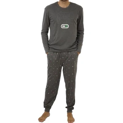 Imagen de FM Pijama Hombre Invierno Conjunto de 2 Piezas en Algodón con Camiseta Manga Larga y Pantalón para Primavera Otoño