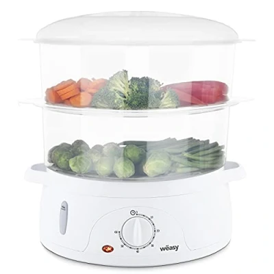 Imagen de Weäsy VEGE8 Vaporera Eléctrica, 3 recipientes, temporizador 60 segundos, protección contra sobrecalentamiento, soporte para huevos, Potencia 800W