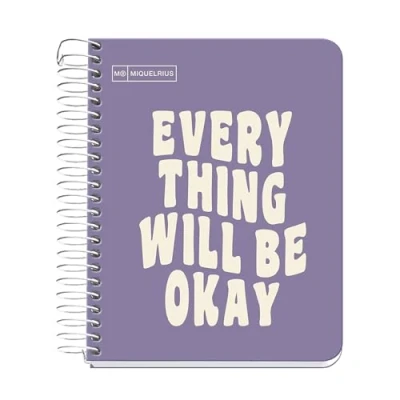 Imagen de Miquelrius Cuaderno A6, Notebook mensajes, 1 banda de color, 100 Hojas 90 g/m², Rayado horizontal 7 mm, Sin taladros, Cubierta cartón duro, Color morado