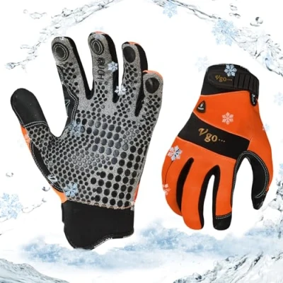Imagen de Vgo... 1Pair 0℃/32F guantes de trabajo invierno cuero sintético, seguridad impermeables para clima frío, almacenamiento en frío o uso congelador(SL7895FLWP)
