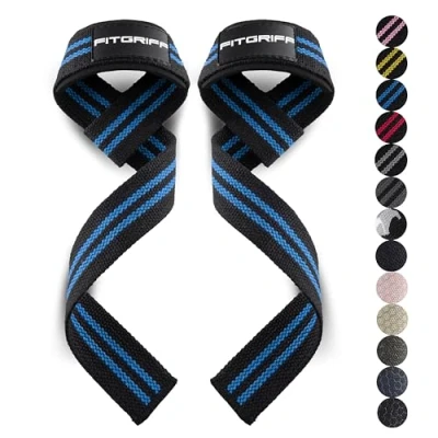 Imagen de Fitgriff® Straps Gym, Correas Levantamiento de Pesas, Powerlifting, Agarraderas Gimnasio Lifting Mujeres y Hombres (Estándar (más 16cm muñeca), Black/Blue)
