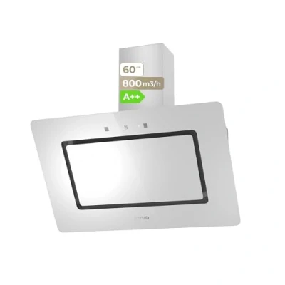 Imagen de EVVO Campana Extractora 60 cm de Ancho Decorativa, Potencia 800 m3/h, Filtro Aluminio y Carbón Activo, Control Táctil Gestual, Eficiencia Energética A++, CE43 Cristal White
