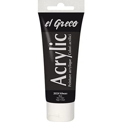 Imagen de KREUL 28324 Pintura acrílica El Greco Tubo de 75 ml Negro brillante rica en pigmentos Calidad estudio Consistencia similar a la mantequilla para pintar al impasto