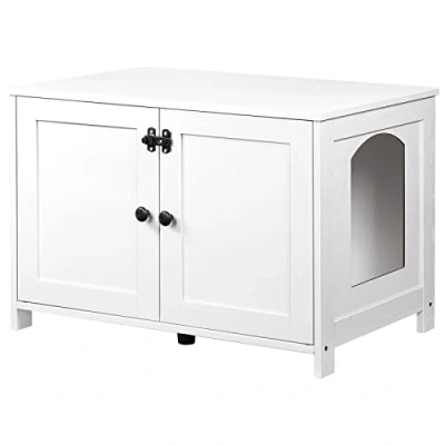 Imagen de HOOBRO Casa para Gatos, Baño Gatos con Dos Puertas y Estante Ajustable, Cajón de Arena, Amplia Entrada, Resistente Construcción, Sala Estar, Dormitorio, Blanco EWT03MW01G1