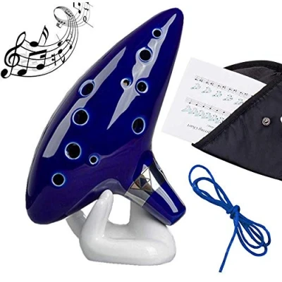 Imagen de Ocarina Zelda 12 Agujero de Cerámica, Leyenda Alto C Ocarinas, Instrumento con Soporte Blanco, Cuerda, Bolsa &amp; Instrucciones