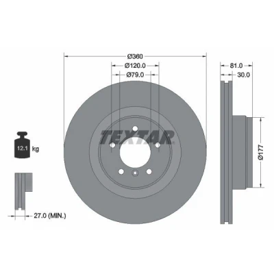 Imagen de TEXTAR PRO 92178403 Disco de freno 360 30 05/06 120 ventilación interna revestido sin perno sujeción rueda, buje rueda