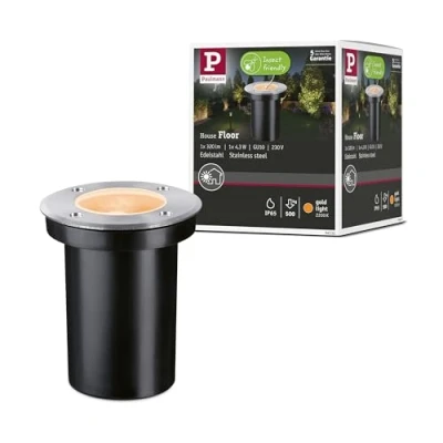 Imagen de Paulmann 94732 Lum.exterior LED, luminaria empotr.suelo, luz dorada, resp. insectos IP65 redonda 110mm 2200K 4,3W 320lm 230V INOX, plástico, GU10