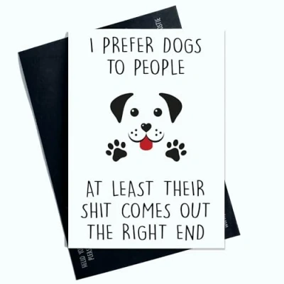 Imagen de Peachy Antics Tarjeta de cumpleaños con texto en inglés I Prefer Dogs to People Dog Mum Dad Funny Birthday Card For Him Her SP189