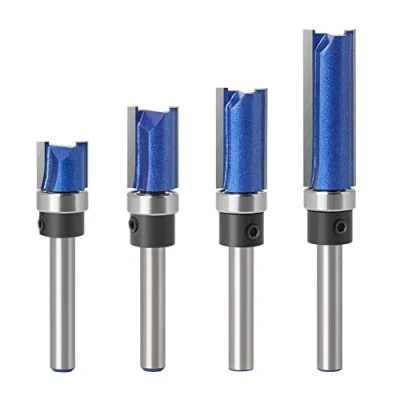 Imagen de WSOOX 4 fresas de enrasado 6 mm con anillo arranque superior, fresa ranura, herramienta corte para madera (4 enrasado)