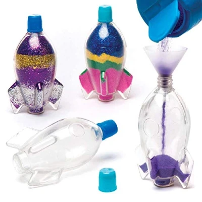 Imagen de Baker Ross Botellas en forma de cohete para decorar con arena (pack 5), ideales manualidades infantiles
